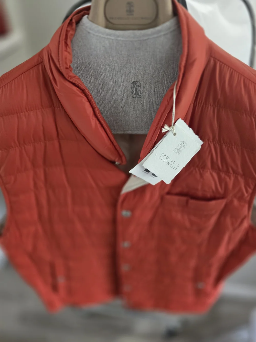 Brunello Cucinelli Coral-Red Quilted Down Vest